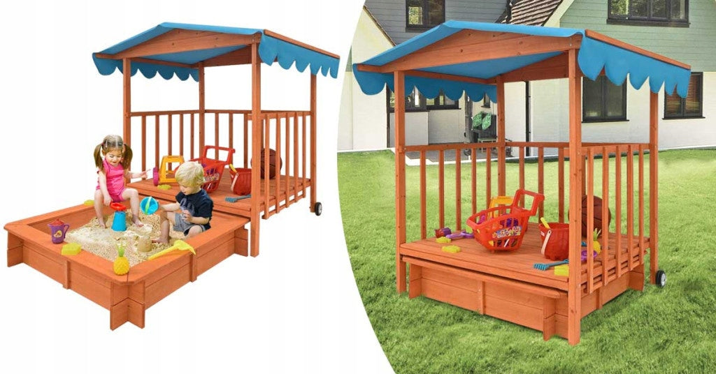 Wooden Garden House for Children 2in1 with Sandbox, Square Toys for Garden Length 181.5 cm