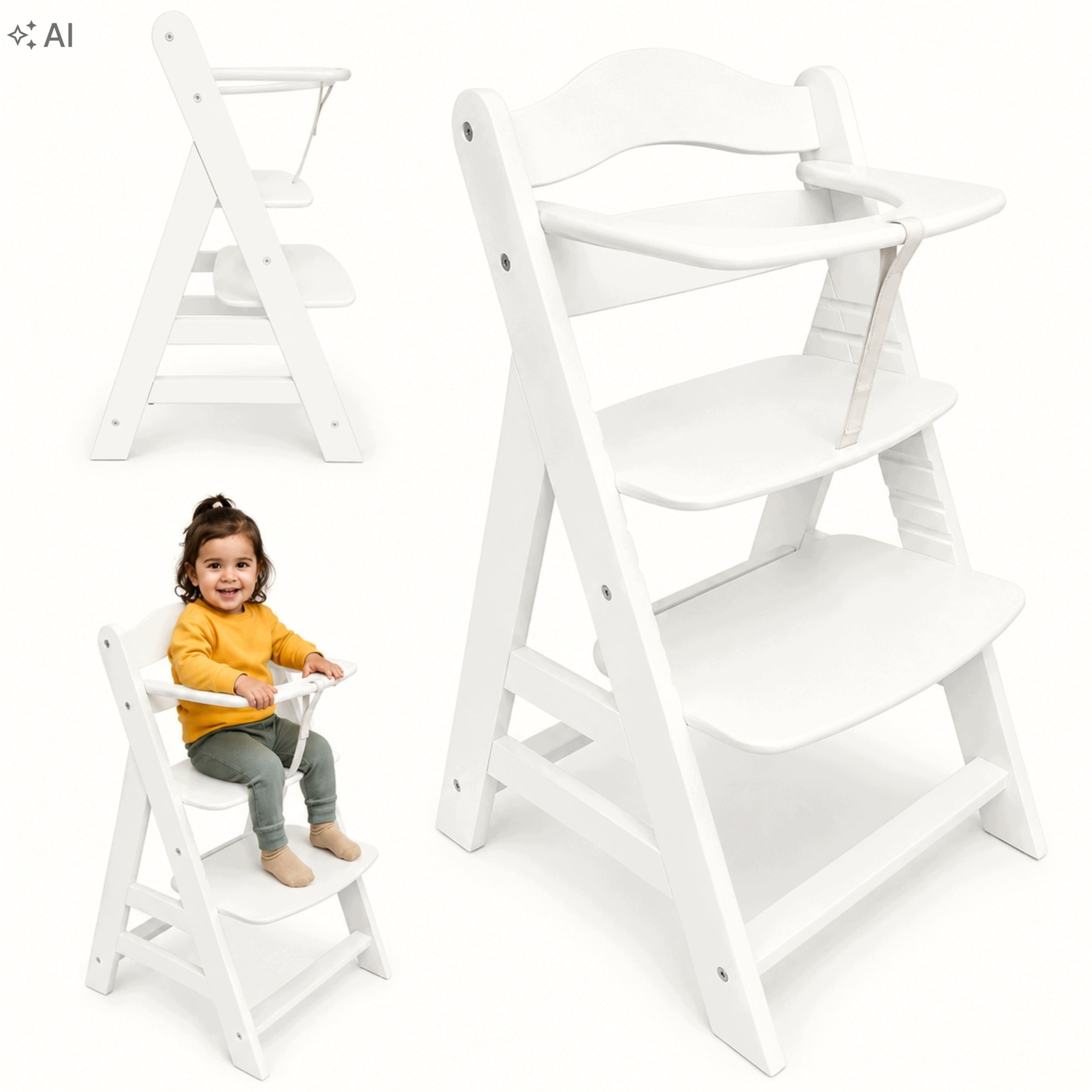 Wooden Highchair HOMIT Growing Adjustable Footrest White