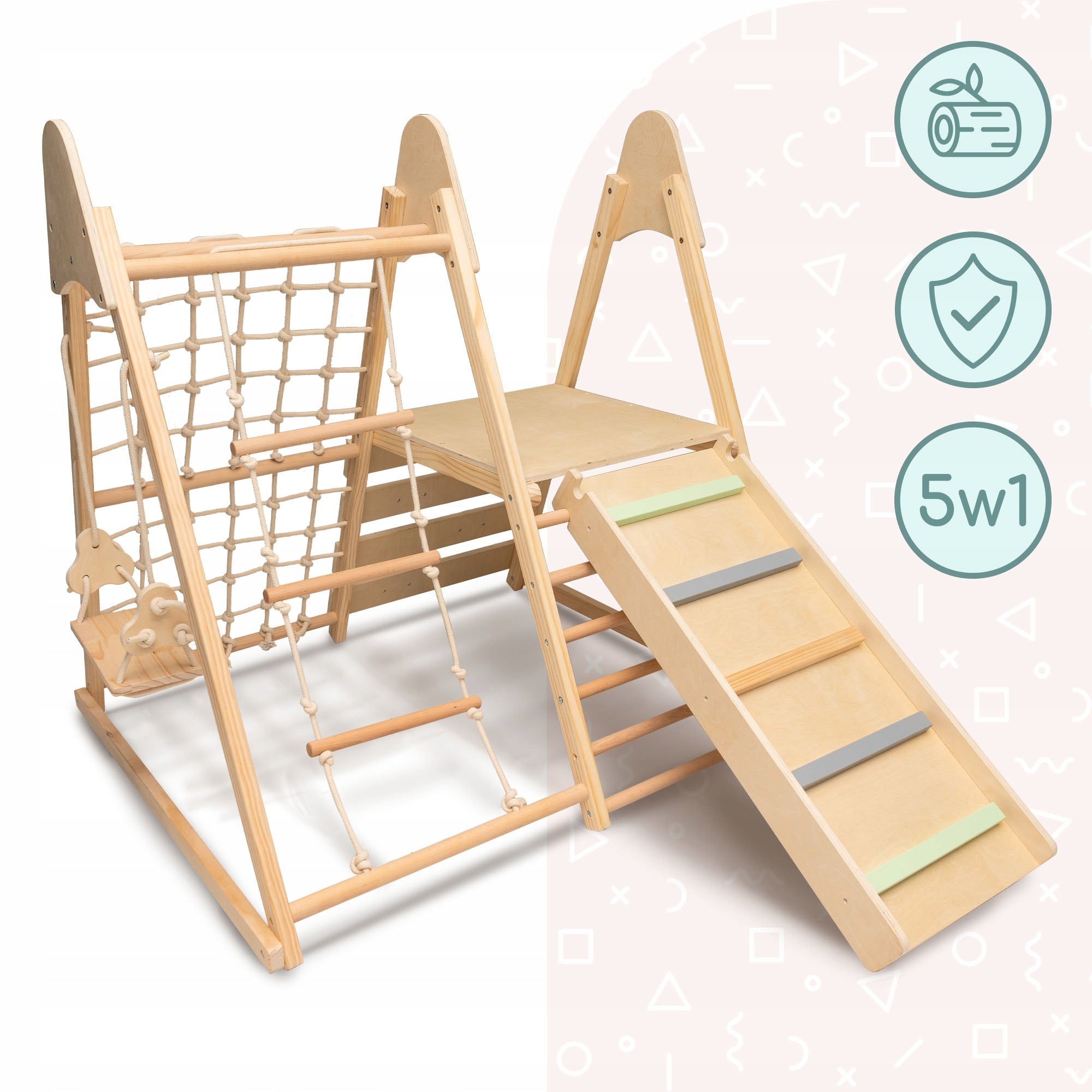 Wooden Home Square Toys XL 5in1 Climbing Swing Slide Ladder Dominant material wood