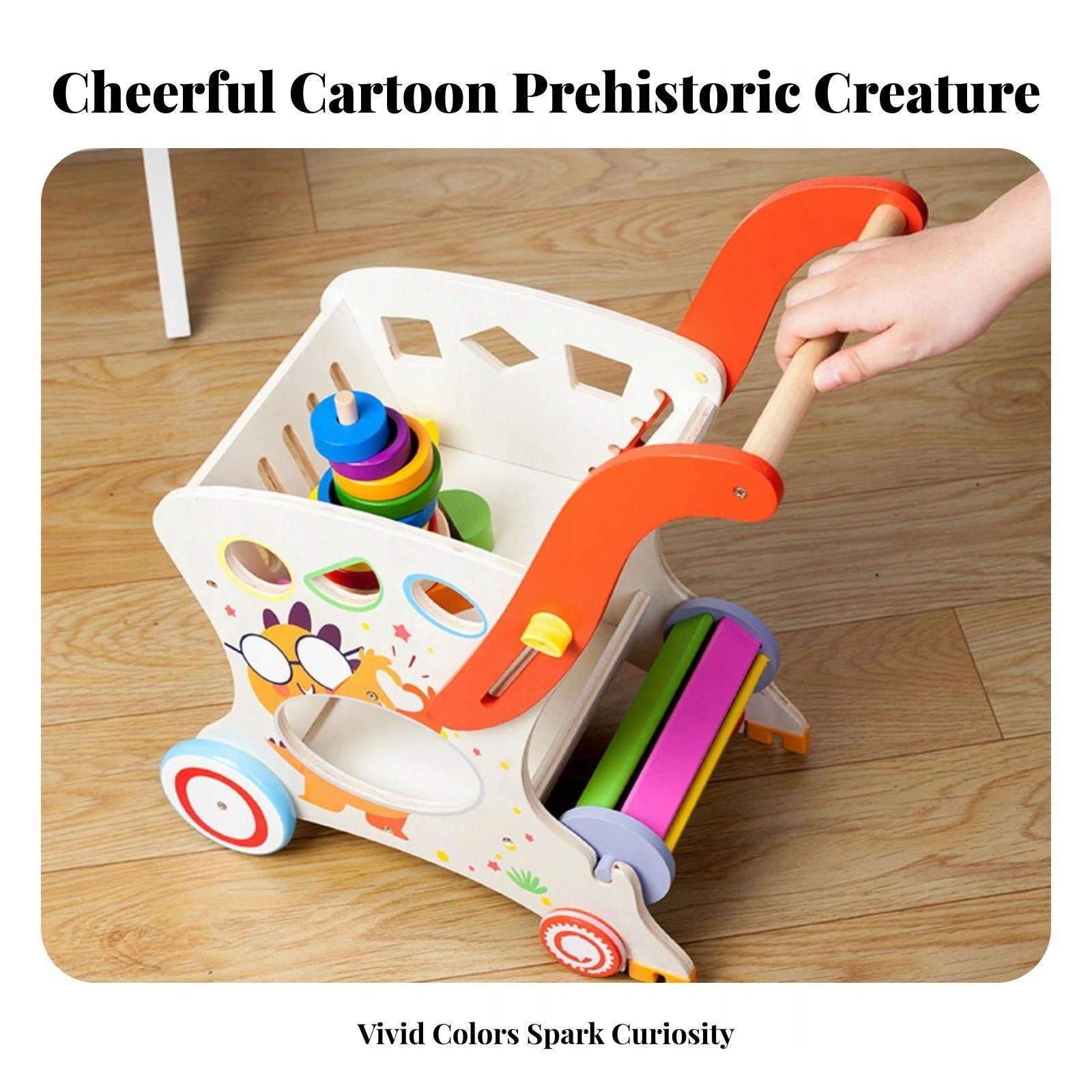 Wooden Infant Pusher Cart Cutout Openings Wooden Push Pusher Stacking Rings Brand no brand