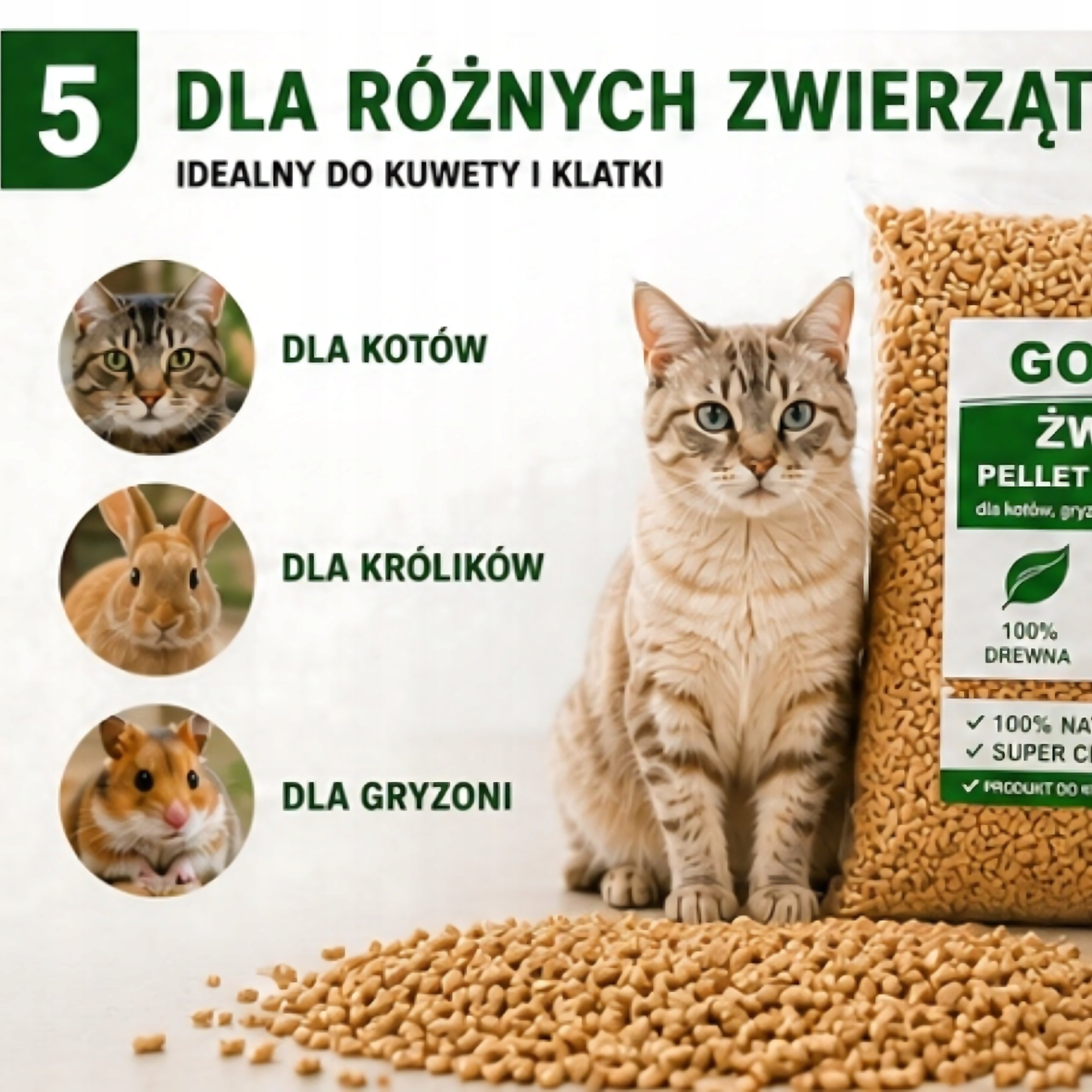 Wooden Litter GO4PET 10kg Pellet For Cat Rabbit Rodents Natural EKO Volume 30 l