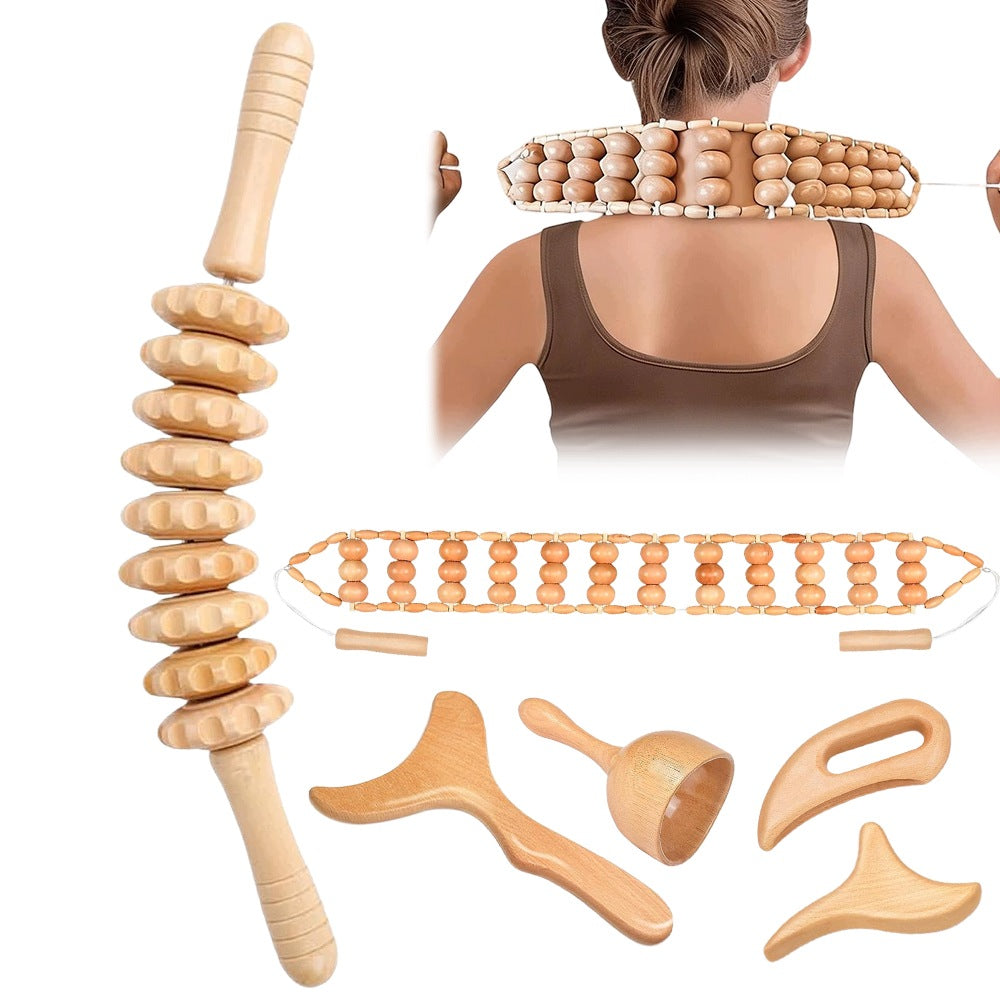 Wooden Massage Set BEDEE 6 Elements With Rollers For Home Spa