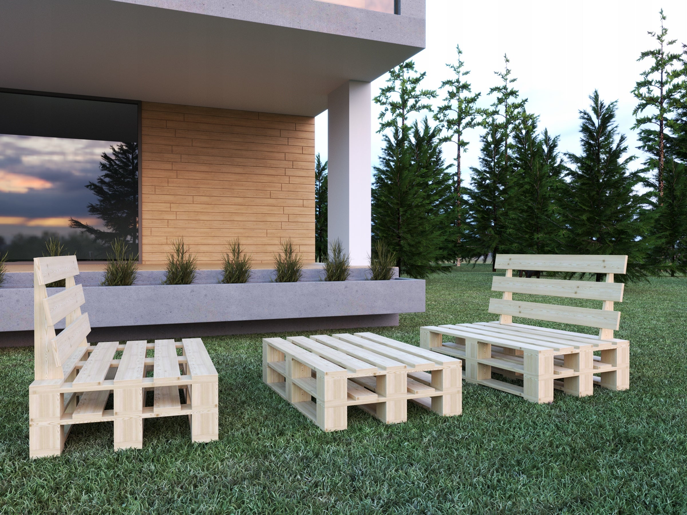 Wooden Pallet Garden Furniture Set – Table + 2 Benches Manufacturer no brand
