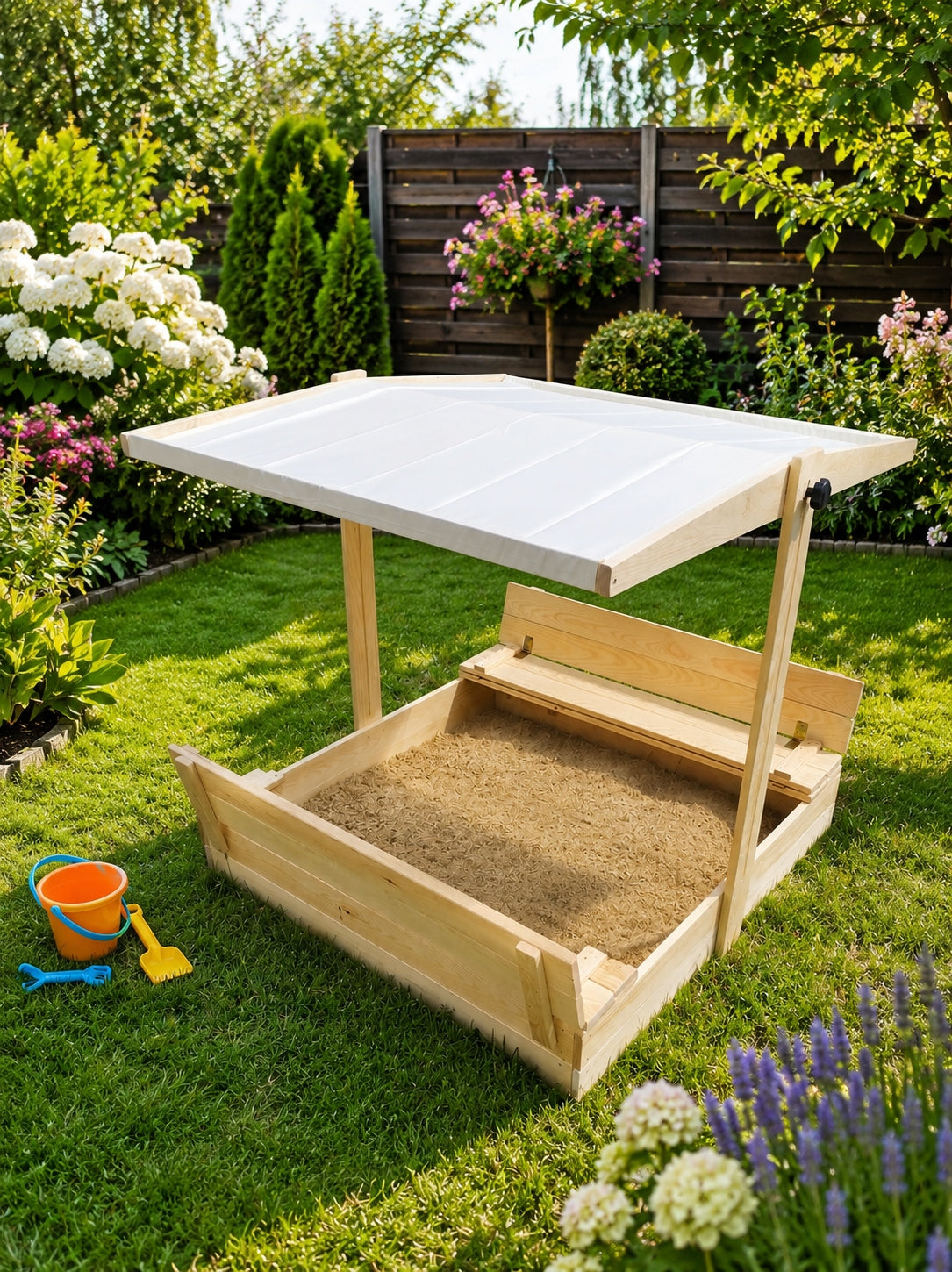 Wooden Sandbox Closed with Canopy 120 cm – Polish Manufacturer Bączek Product width 118 cm
