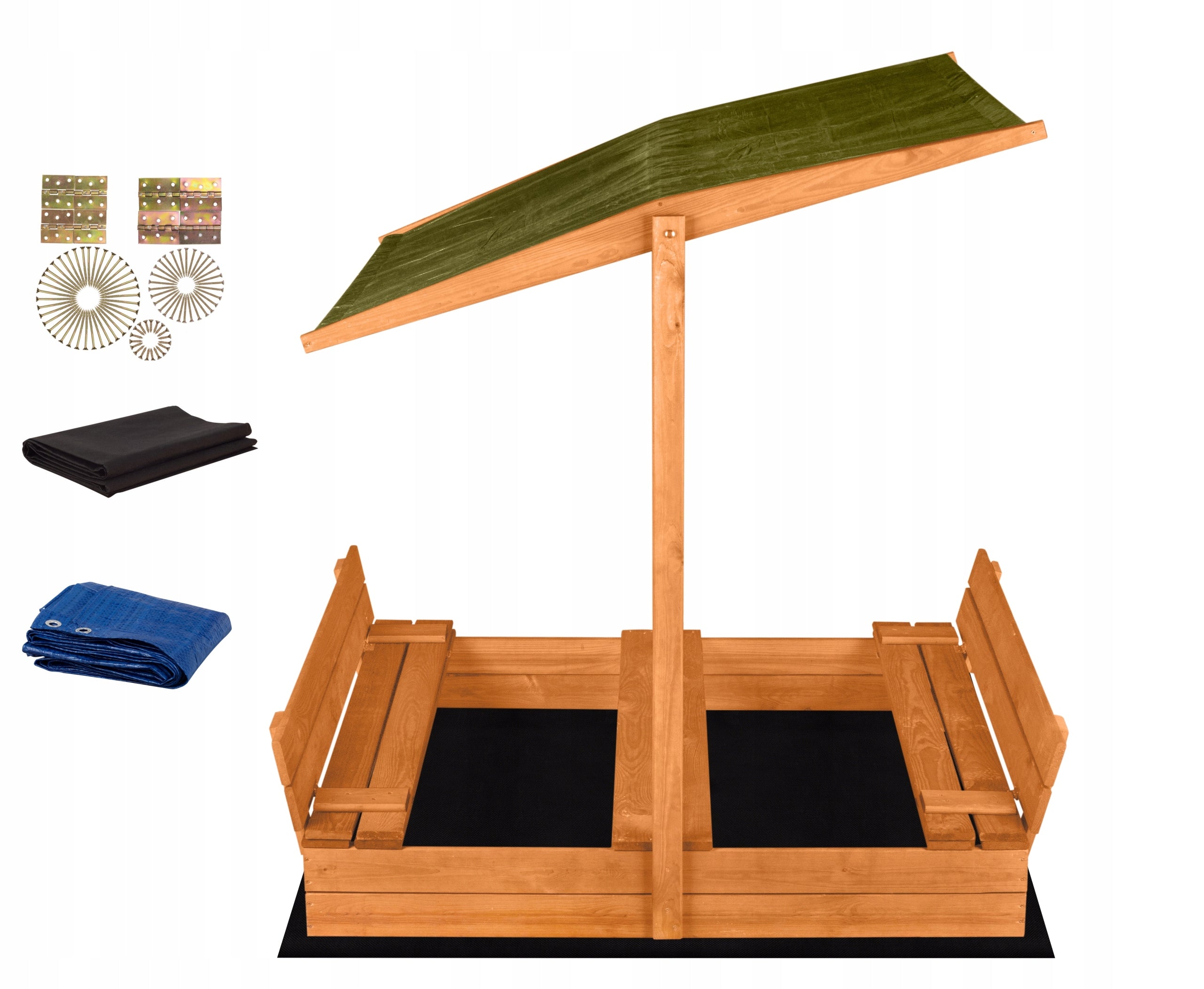 Wooden Sandbox Closed with Canopy 140 x 140 Impregnated Packaging status original