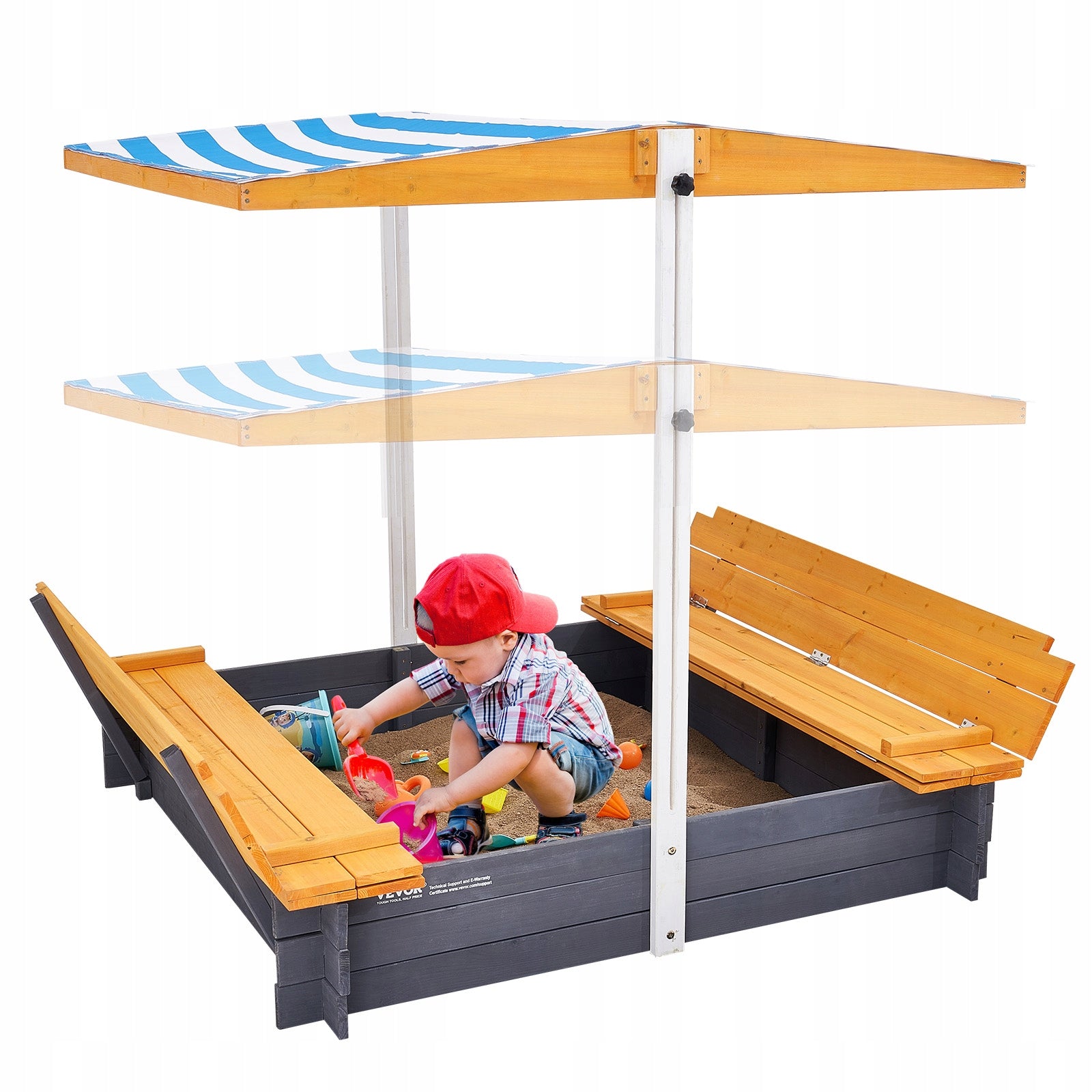 Wooden Sandbox with Canopy Sand Box Sand Pit Outdoor Backyard Ages 3-12