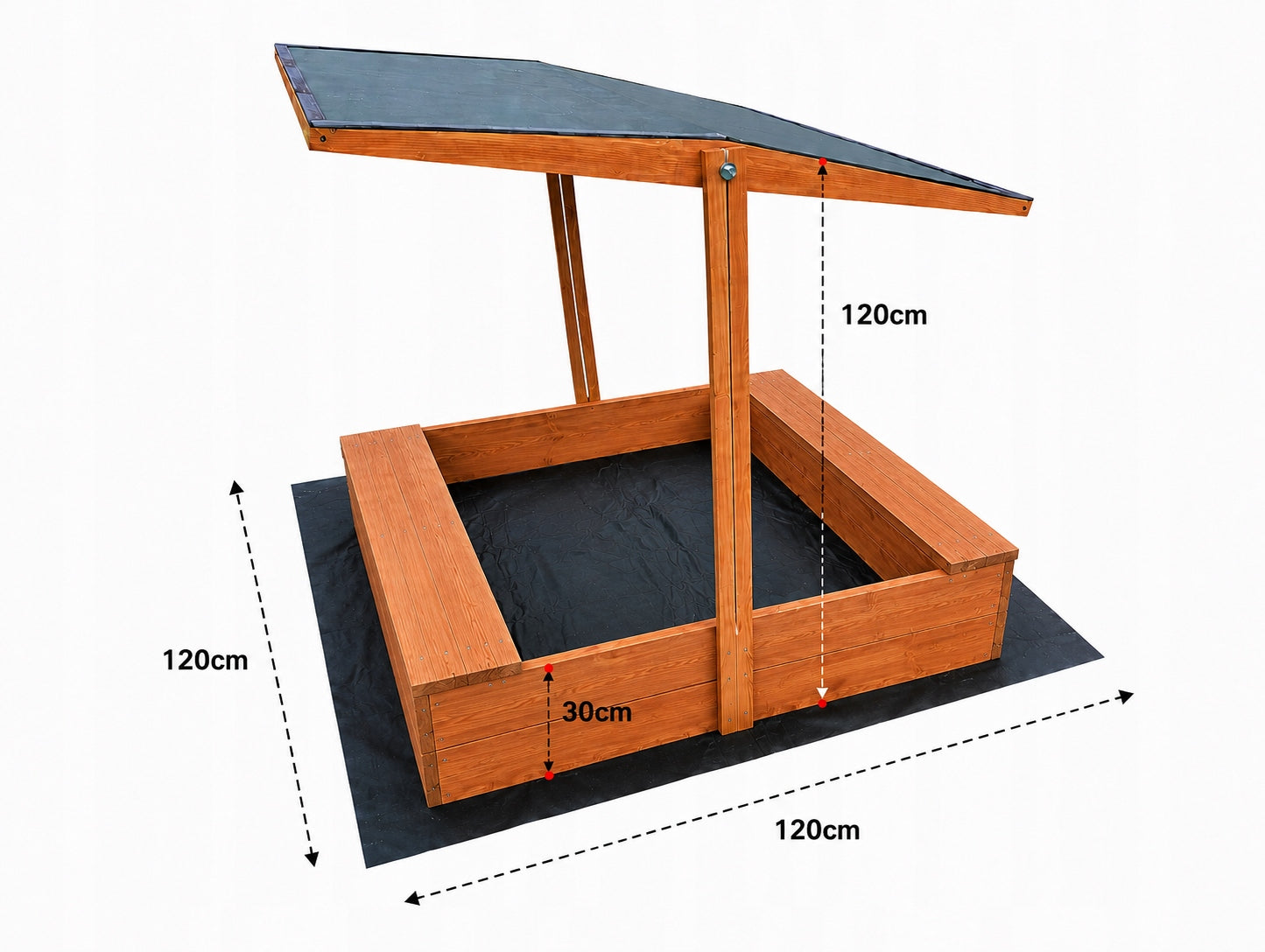 Wooden Sandbox with visor 120x120x30 + Freebies HIT Wooden Kind wooden