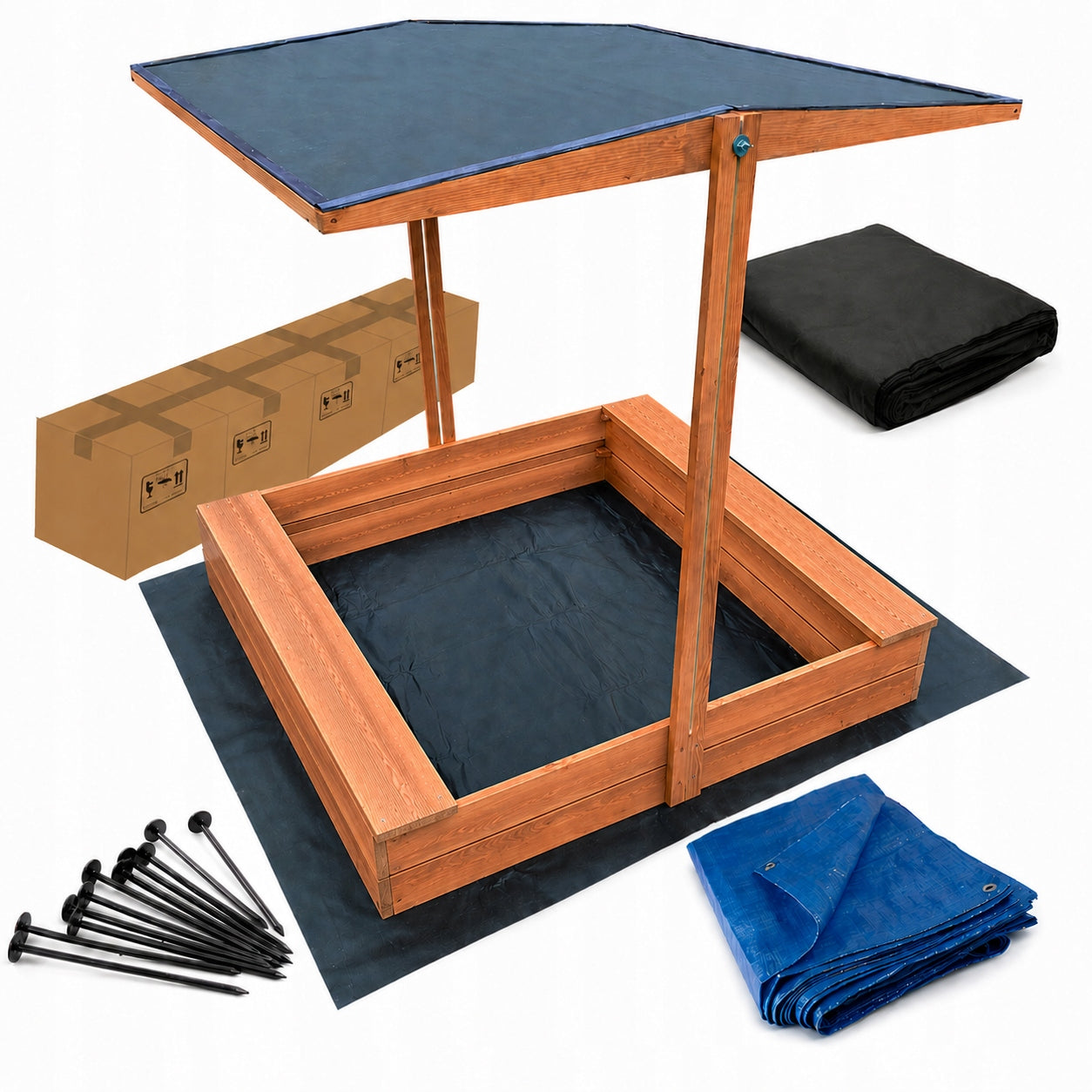Wooden Sandbox with visor 120x120x30 + Freebies HIT Wooden