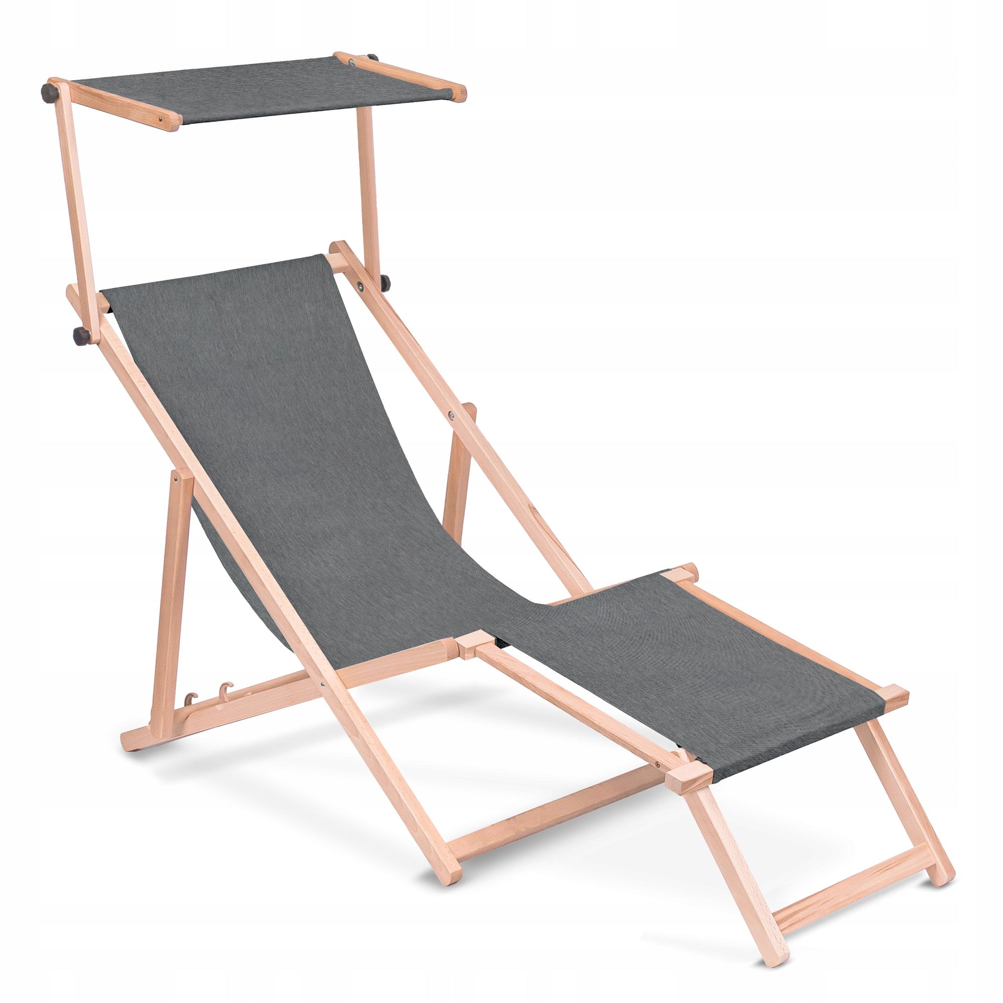 Wooden Sun Lounger with Canopy and Footrest Imitation Jeans for Garden Terrace Mix