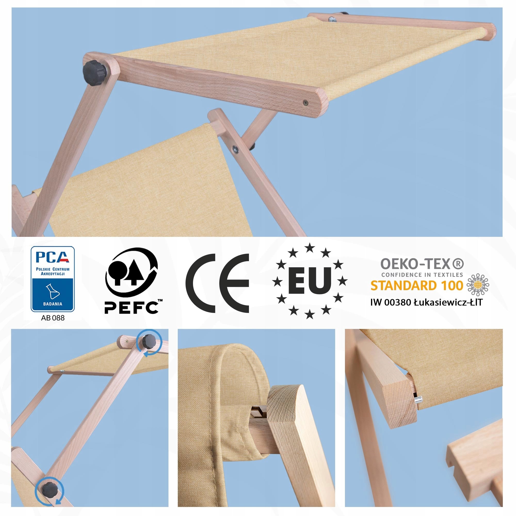 Wooden Sun Lounger with Canopy and Footrest Waterproof Imitation Linen EAN (GTIN) 5906379426401