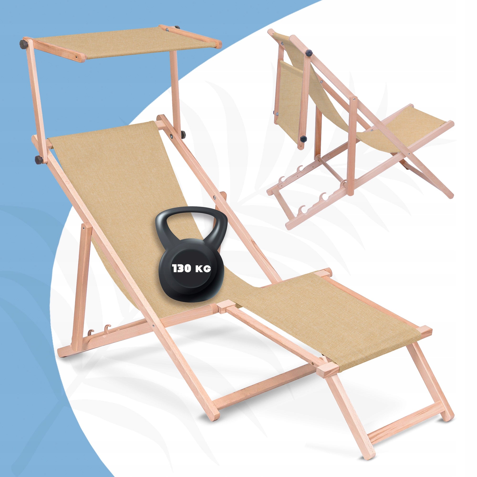 Wooden Sun Lounger with Canopy and Footrest Waterproof Imitation Linen Frame material wood