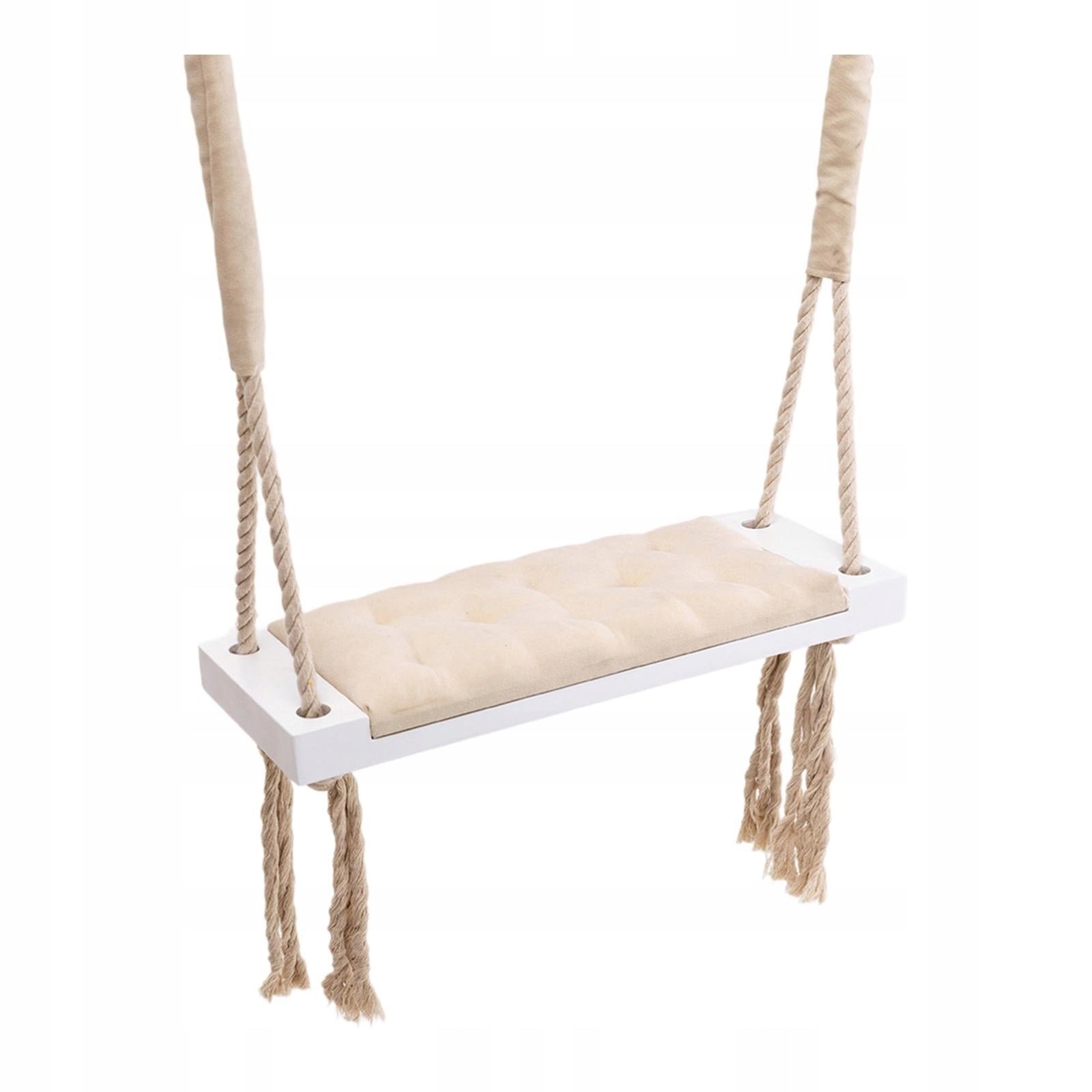 Wooden Swing Seat Handmade Kids Room Swing with 5M Cottom Rope and Beige Brand no brand