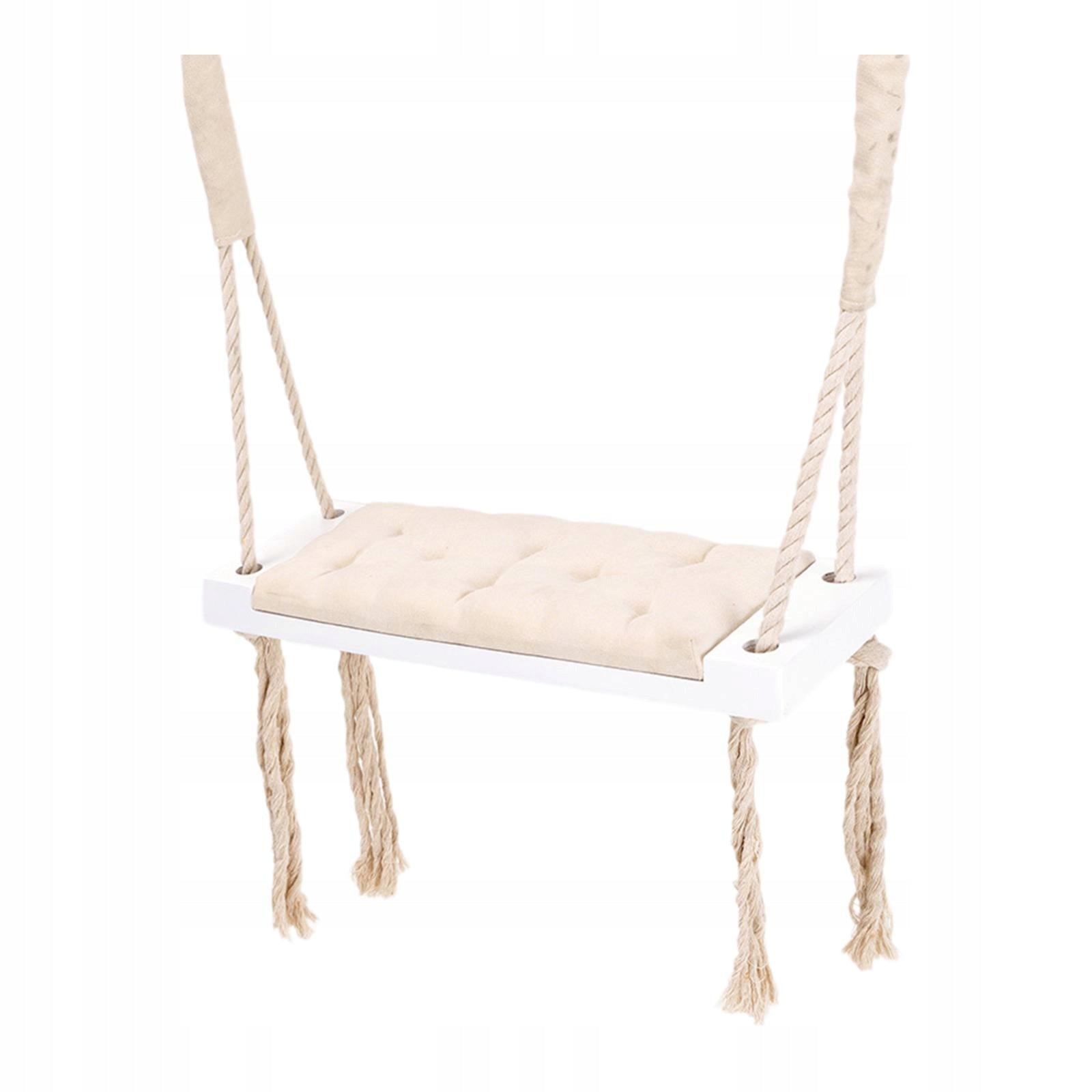 Wooden Swing Seat Handmade Kids Room Swing with 5M Cottom Rope and Beige