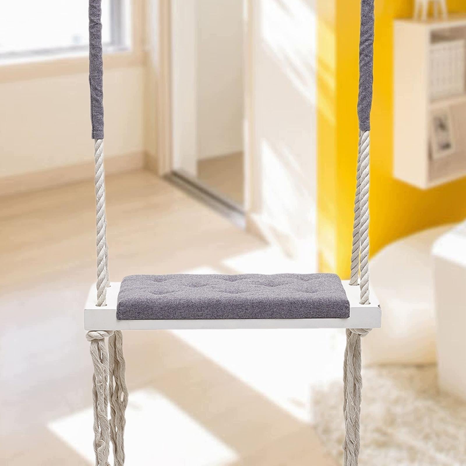 Wooden Swing Seat for Children Rustic with 5M Cottom Rope and Hooks Gray