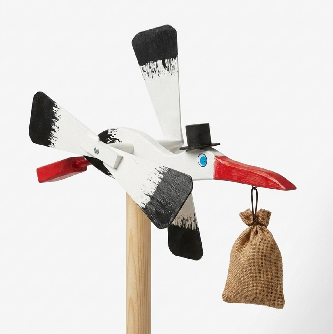 Wooden WINDMILL BIRD garden mole repellent STORK HAT Manufacturer code 5907173687005