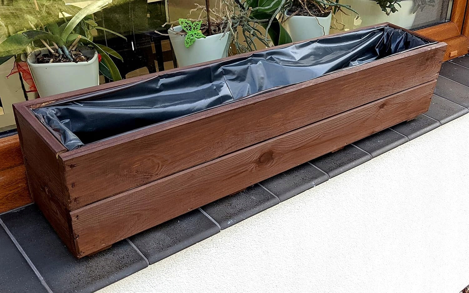 Wooden balcony planter 90 cm flower box window sill D27 Palisander Material wood