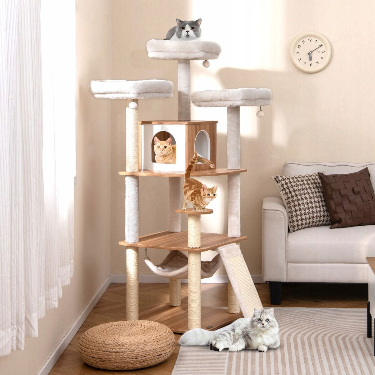 Wooden cat scratcher Bed with cat house and hammock Manufacturer code PV10302NA