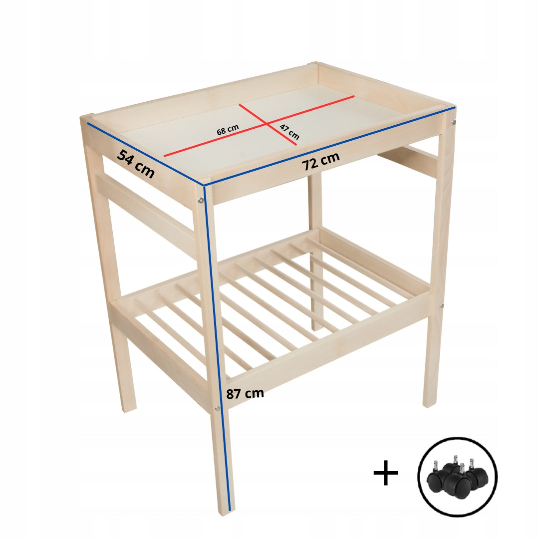 Wooden changing table for children with shelf chest of drawers with mobile wheels Manufacturer code Przewijak z kółkami
