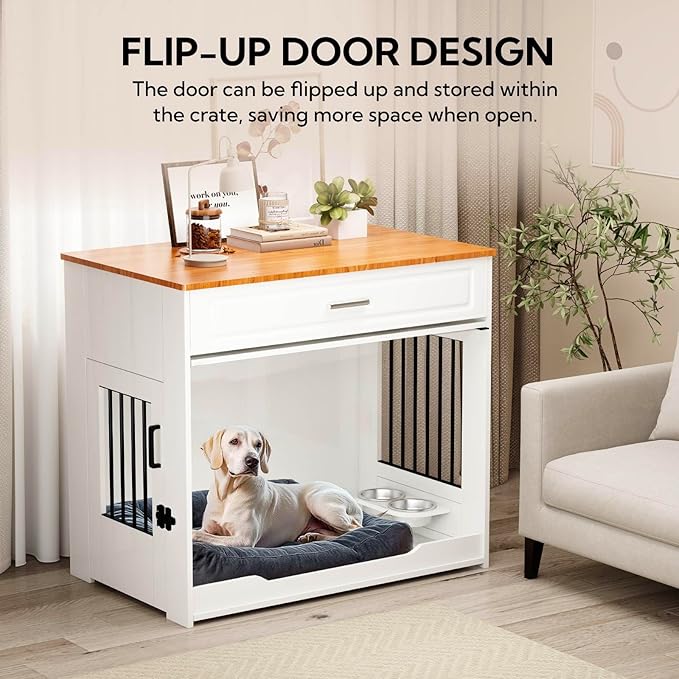 Wooden chest of drawers dog cage with sliding door and drawer Packaging status original