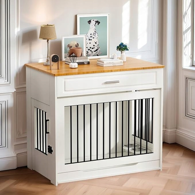Wooden chest of drawers dog cage with sliding door and drawer