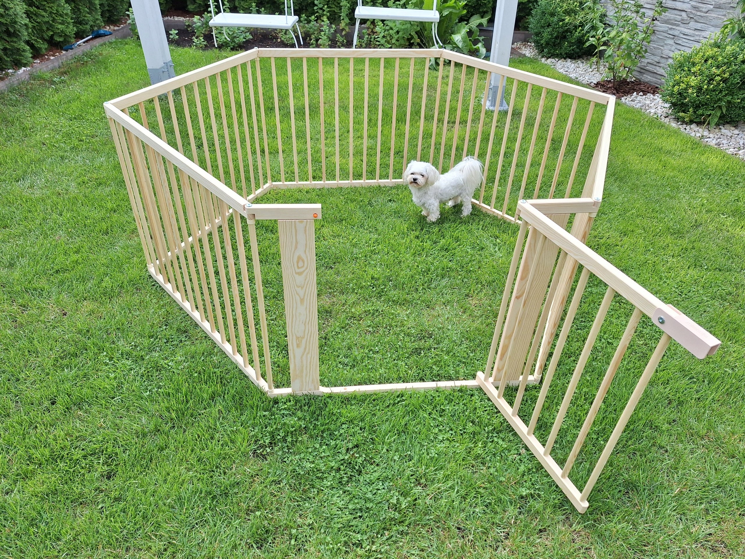 Wooden dog playpen with wicket modular fence 181x92 cm - height 72 Brand no brand