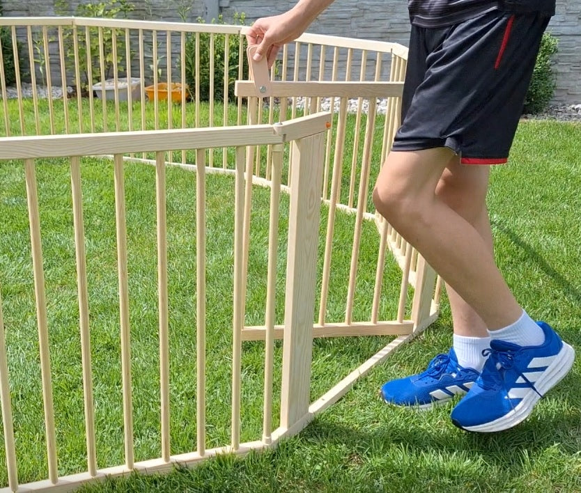 Wooden dog playpen with wicket modular fence 181x92 cm - height 72 Length 181 cm