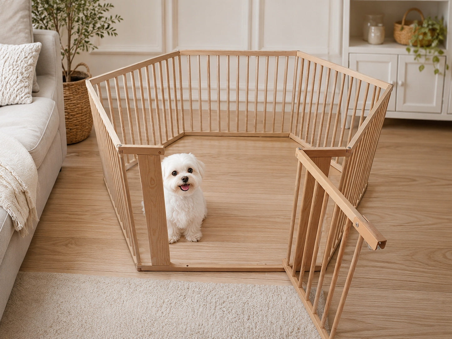 Wooden dog playpen with wicket modular fence 181x92 cm - height 72 Packaging status original