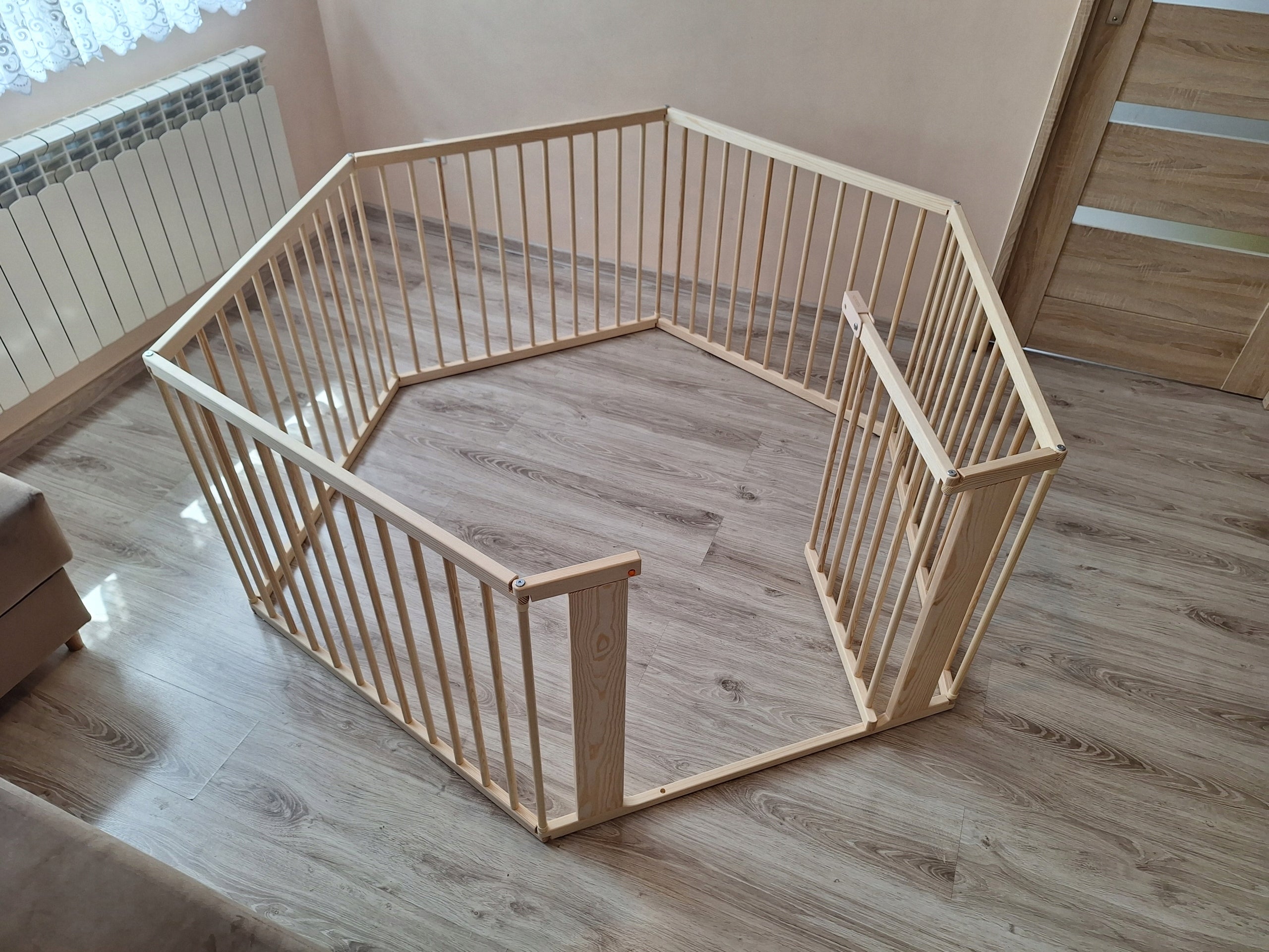 Wooden dog playpen with wicket modular fence 181x92 cm - height 72 Product height 72 cm