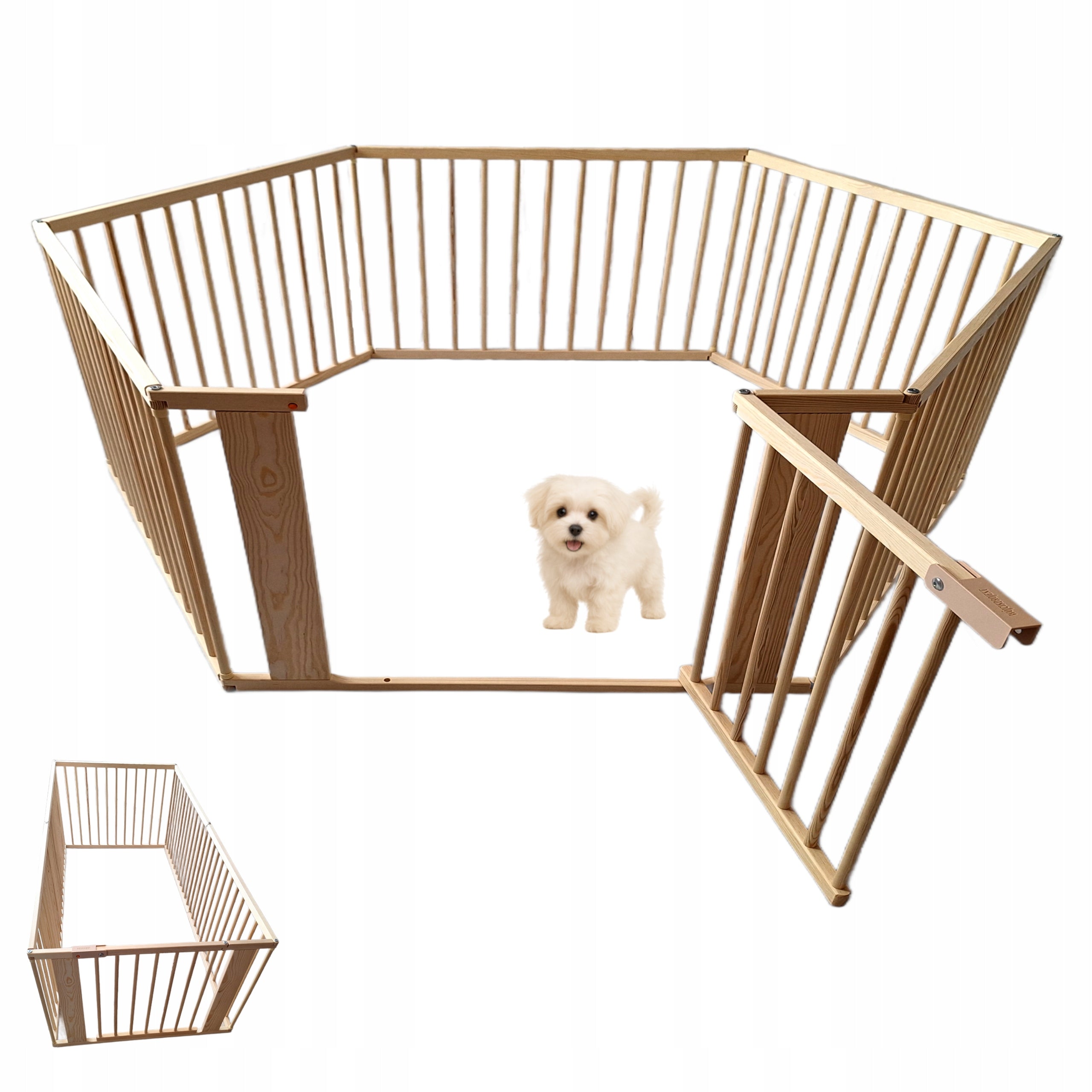 Wooden dog playpen with wicket modular fence 181x92 cm - height 72
