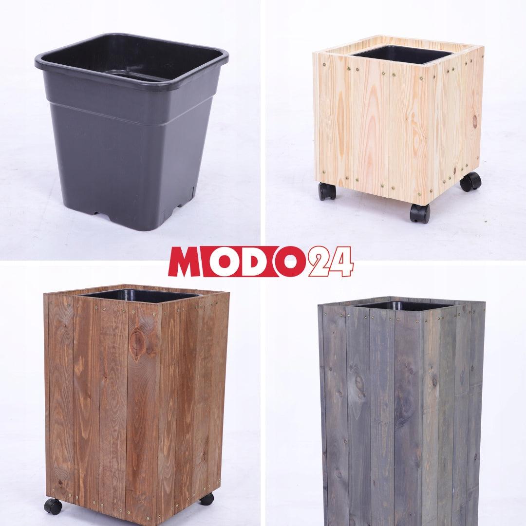 Wooden garden planter on wheels mobile for terrace impregnation 86x28x28 Color brown