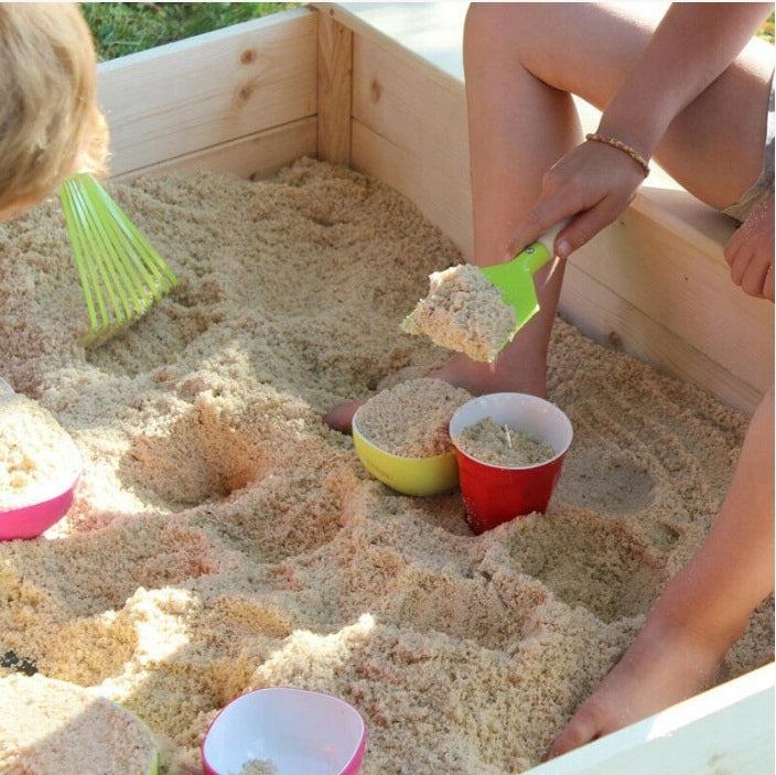 Wooden garden sandbox with benches 118x118x22 2 tarpaulins Length 118 cm