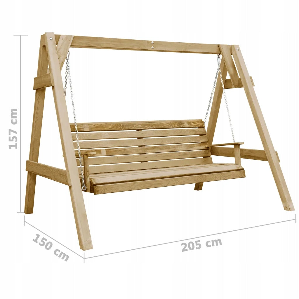 Wooden garden swing - 205x150x157 cm, natural color Kind freestanding