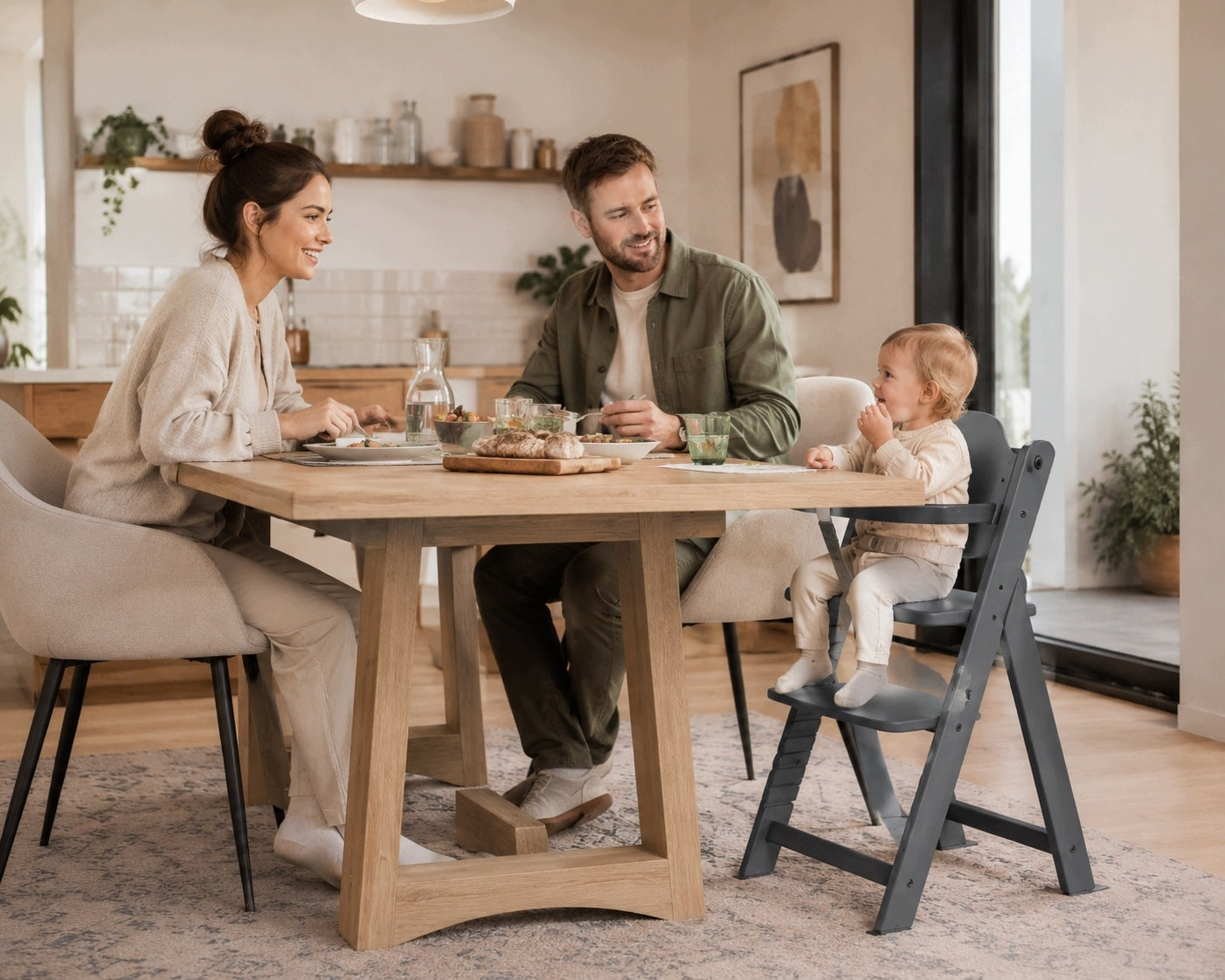 Wooden high chair growing adjustable footrest anthracite Brand no brand
