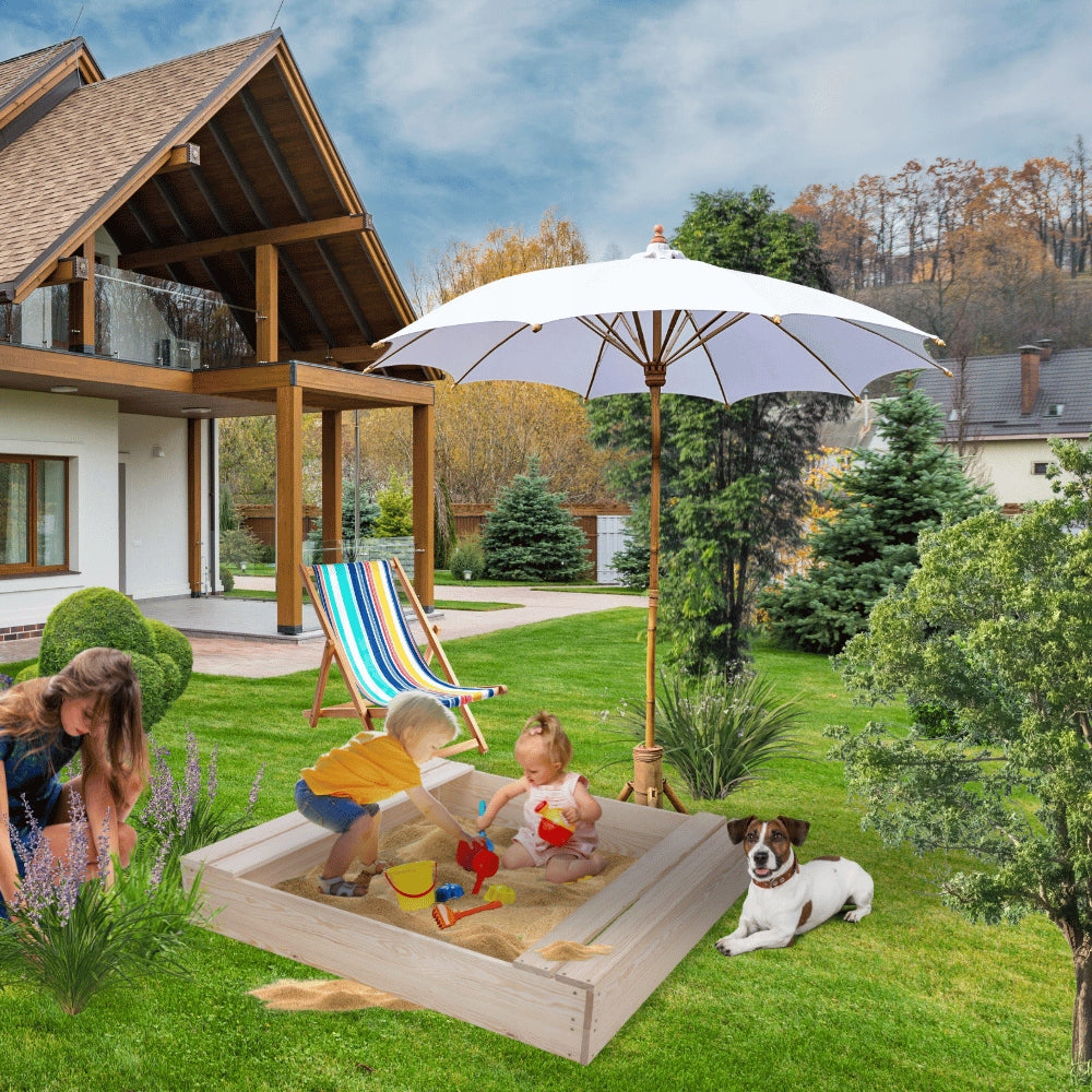 Wooden sandbox 140x140 with benches AGROTEXTILE covers the backrest Length 137 cm