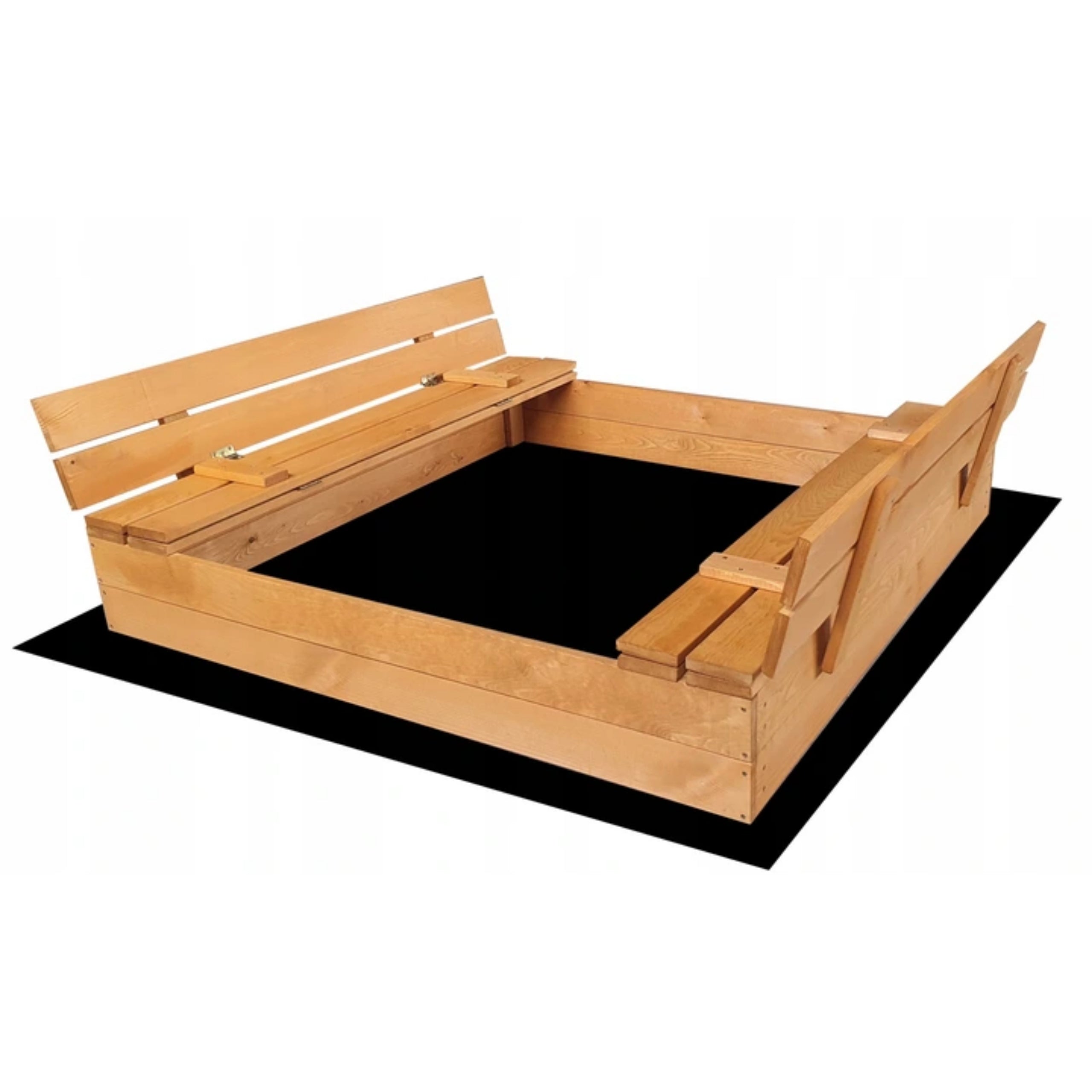 Wooden sandbox CLOSED 120x120 with Benches large + Freebie Agrotextile Manufacturer code piaskownica z ławeczkami