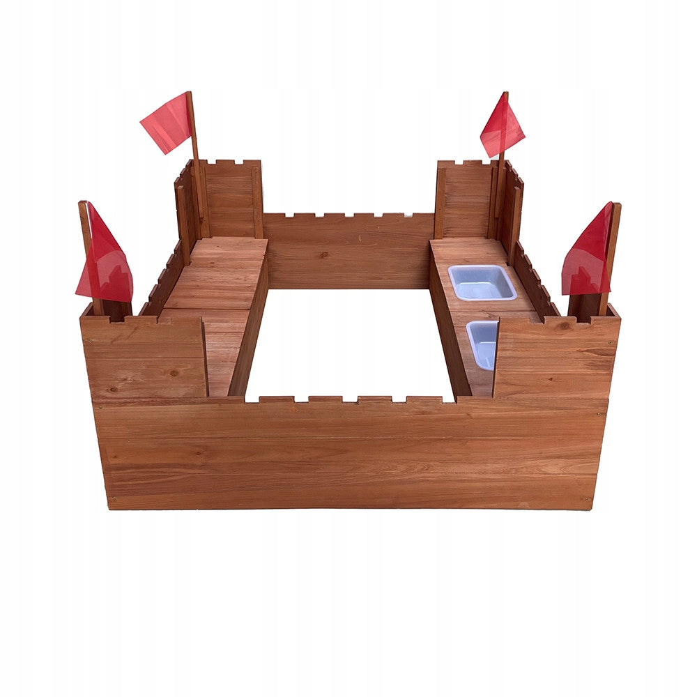 Wooden sandbox for children garden castle with benches containers XXL Brand Timeless Tools