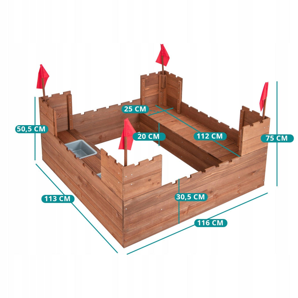Wooden sandbox for children garden castle with benches containers XXL Kind wooden