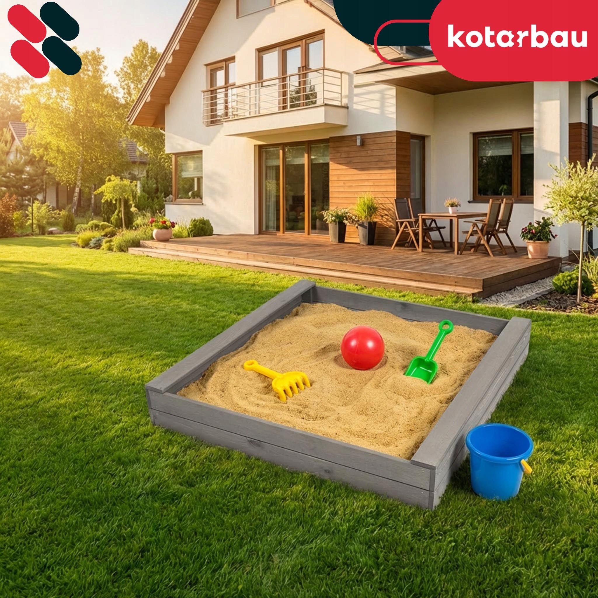 Wooden sandbox for children toddler garden slim grey 140x140 cm Brand Kotarbau