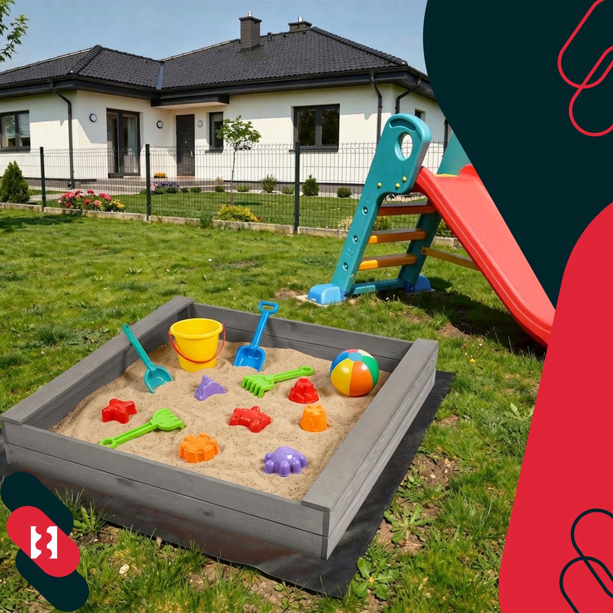 Wooden sandbox for children toddler garden slim grey 140x140 cm EAN (GTIN) 5904994149231