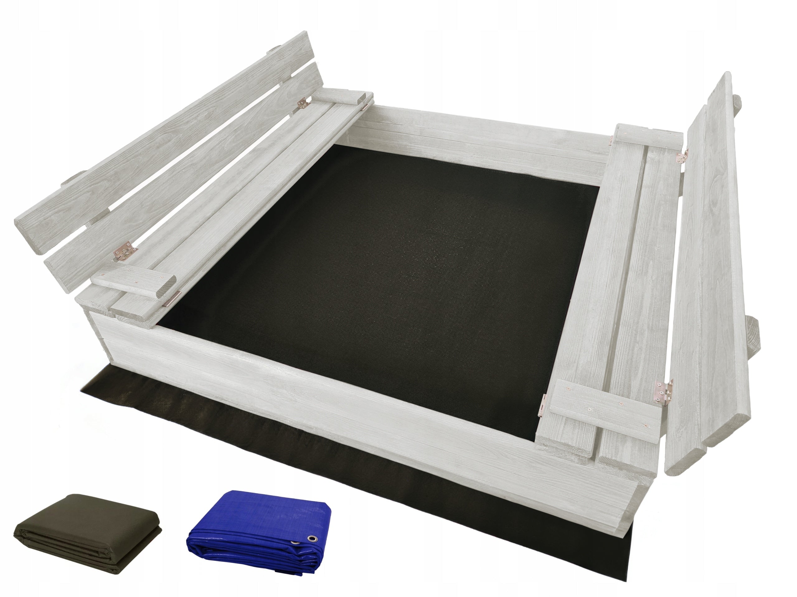 Wooden sandbox with bench IMPREGNATED lockable mat BOTTOM GARDEN SET Packaging status original