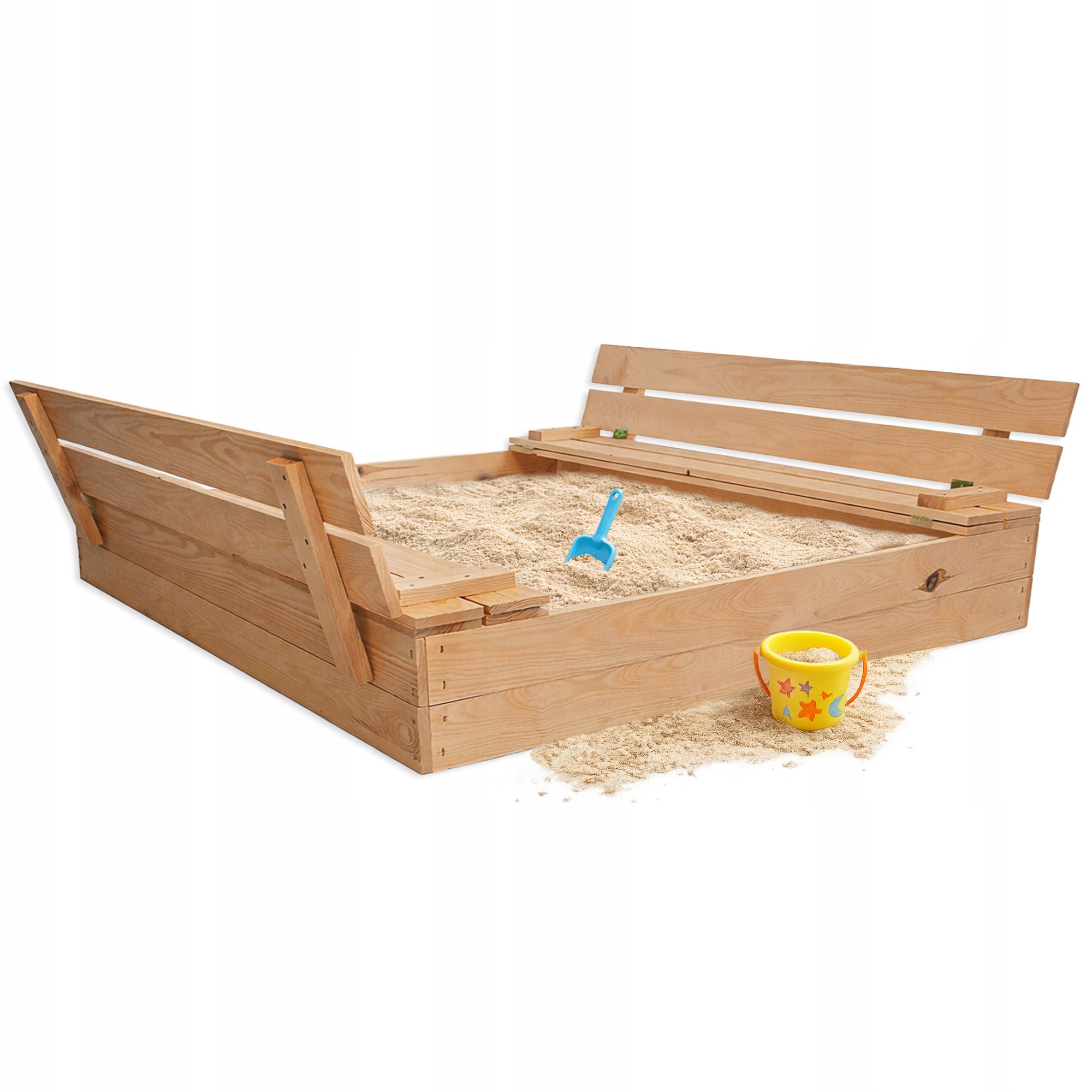 Wooden sandbox with benches large lockable for children 120cm
