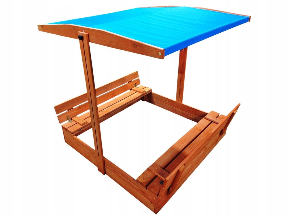 Wooden sandbox with canopy and benches closed 120x120 cm SP0837 Brand TOM-DREW