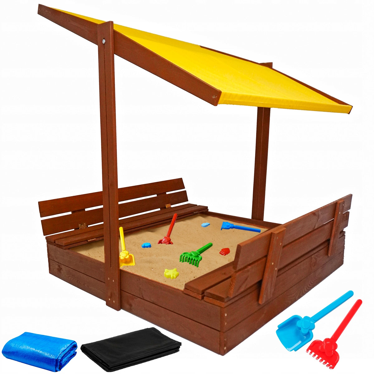 Wooden sandbox with canopy large closed 120 brown 7 colors Kid's age 6＋ months