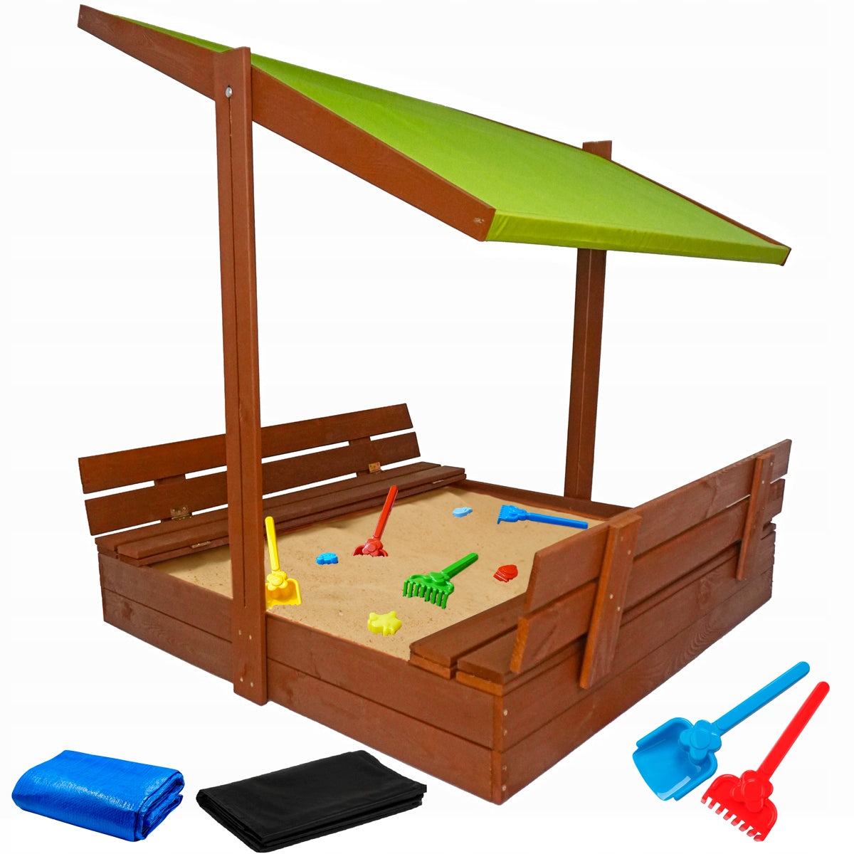 Wooden sandbox with canopy large closed 120 brown 7 colors Kind wooden