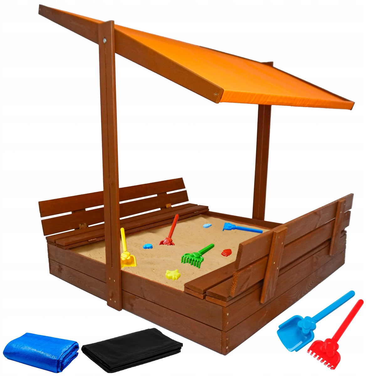 Wooden sandbox with canopy large closed 120 brown 7 colors Length 120 cm