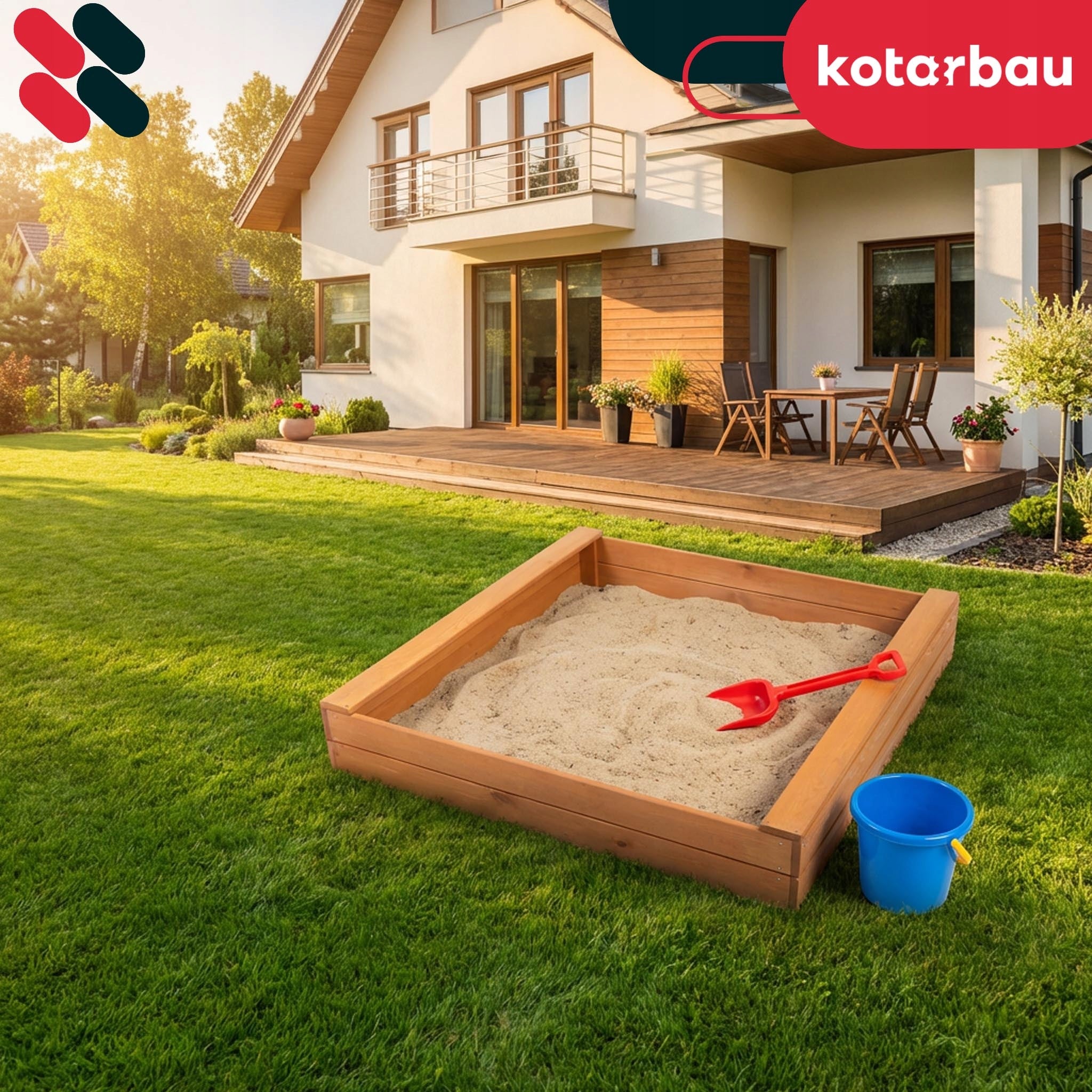 Wooden sandbox with garden benches for children brown 100x100 solid Brand Kotarbau
