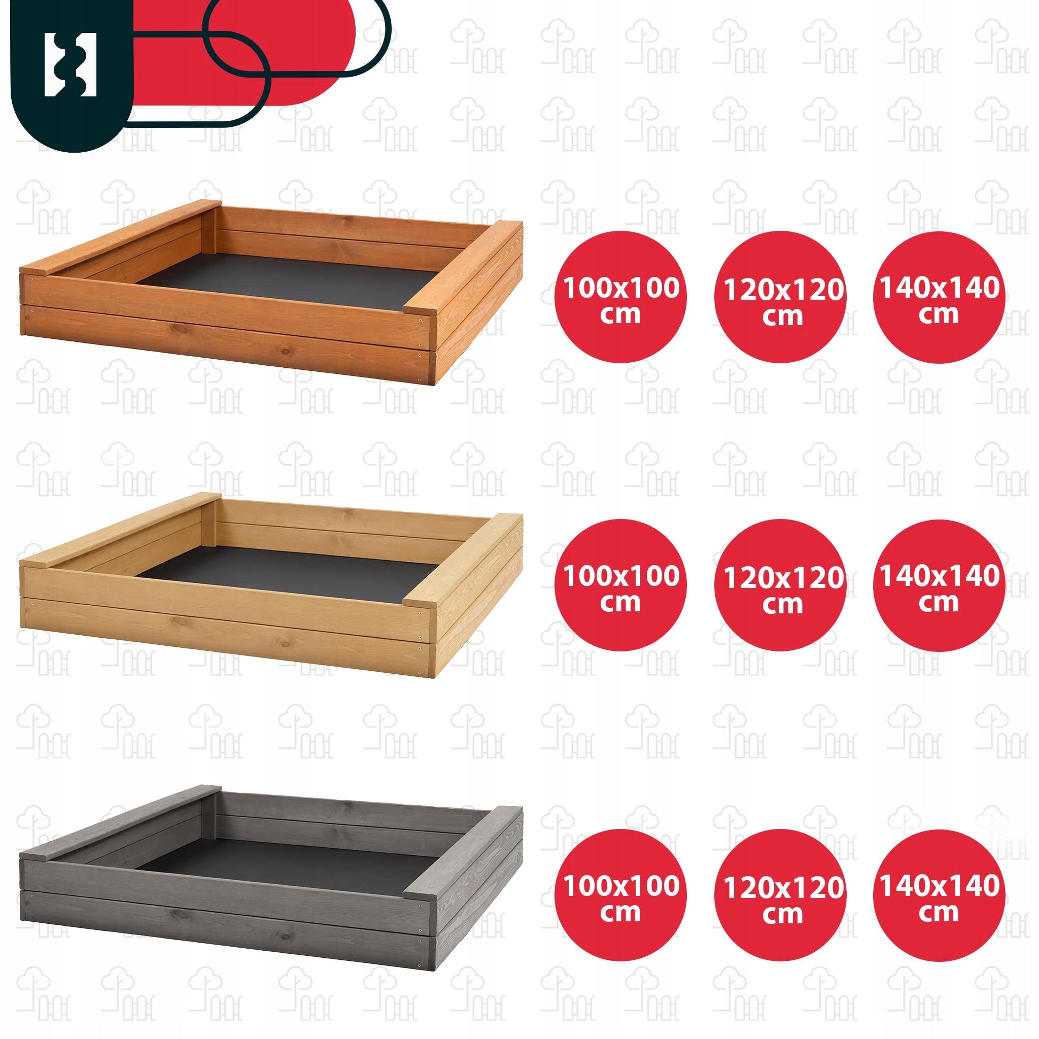 Wooden sandbox with garden benches for children brown 100x100 solid Length 100 cm