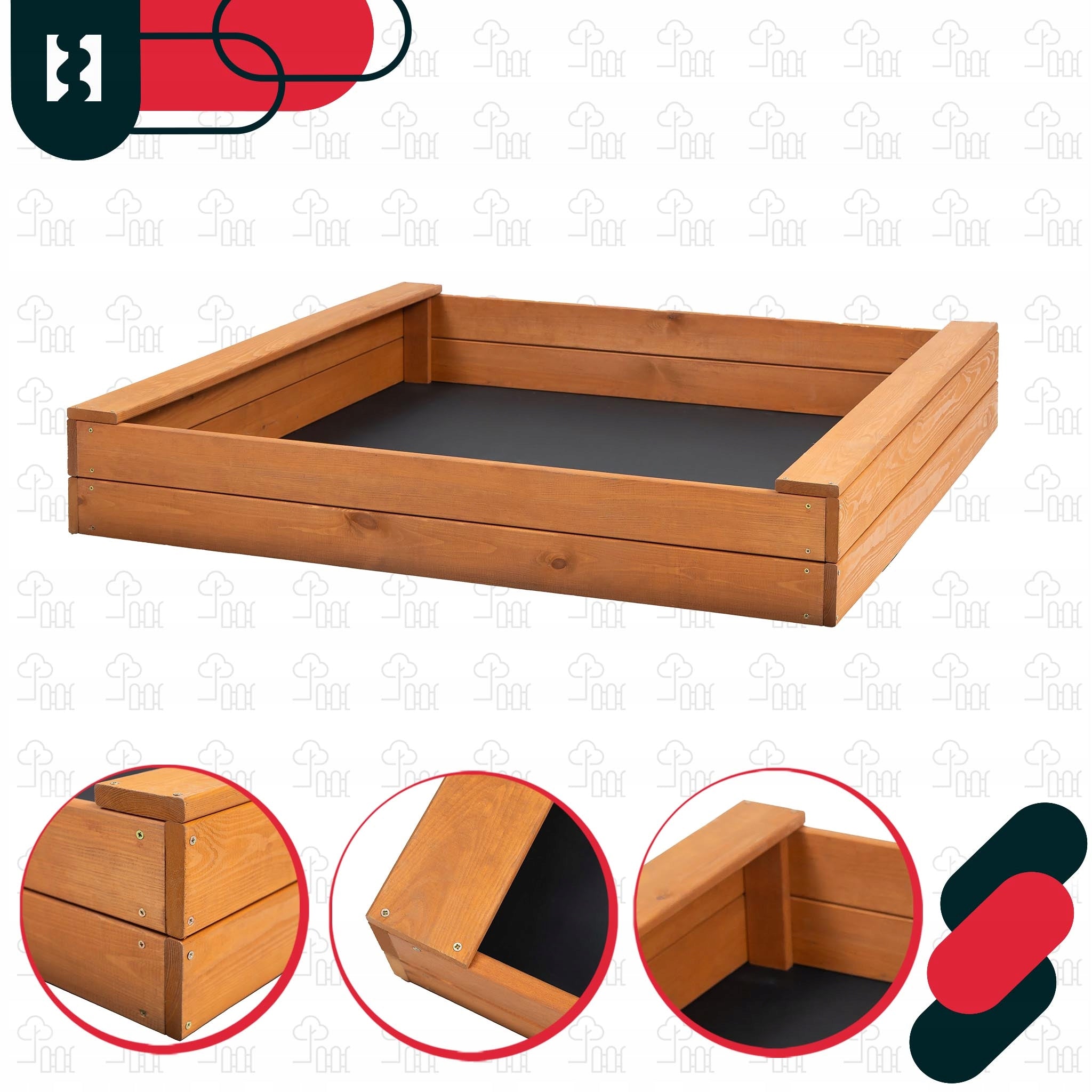 Wooden sandbox with garden benches for children brown 140x140 solid Kind wooden