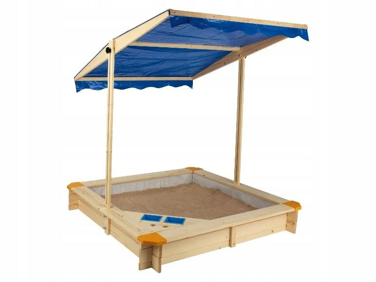 Wooden sandbox with roof