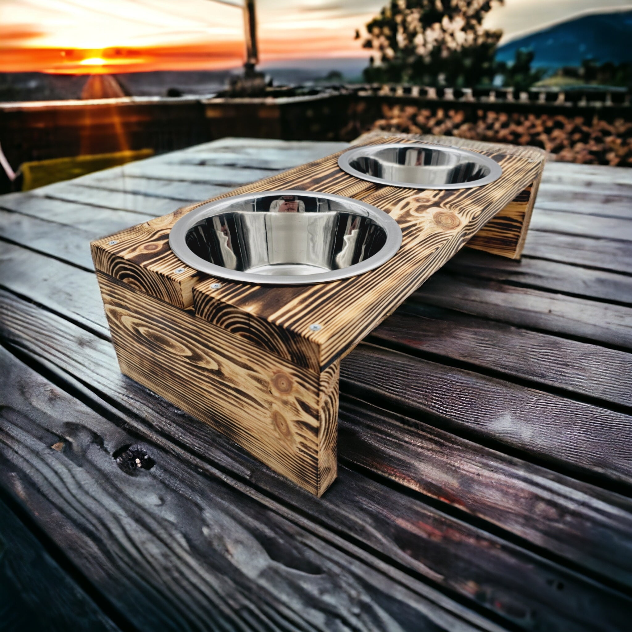 Wooden stand for dog bowls 2x 900 ml Material ceramic